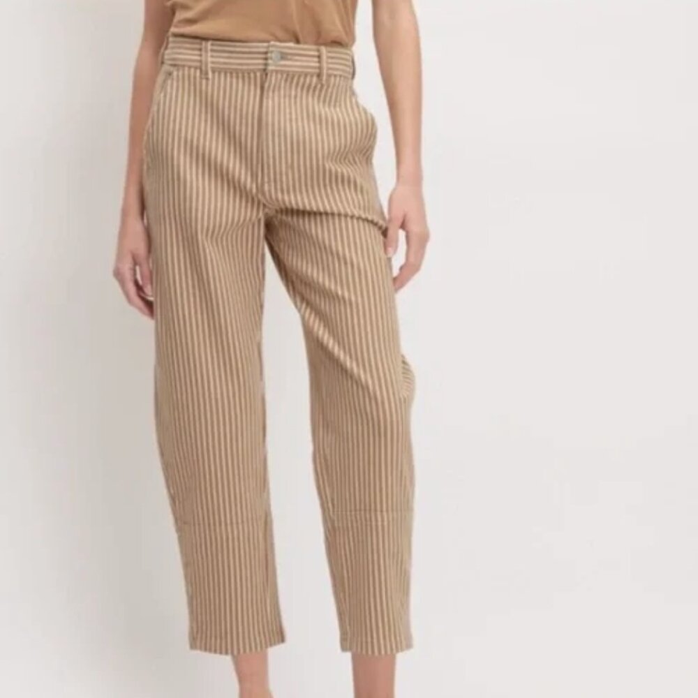 Everlane STRIPED Utility Barrel Pant in Toasted Coconut sz 4 NWT
